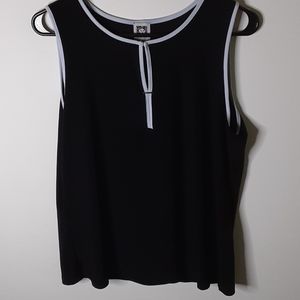 Ann Klein Black sleeveless blouse with white trim